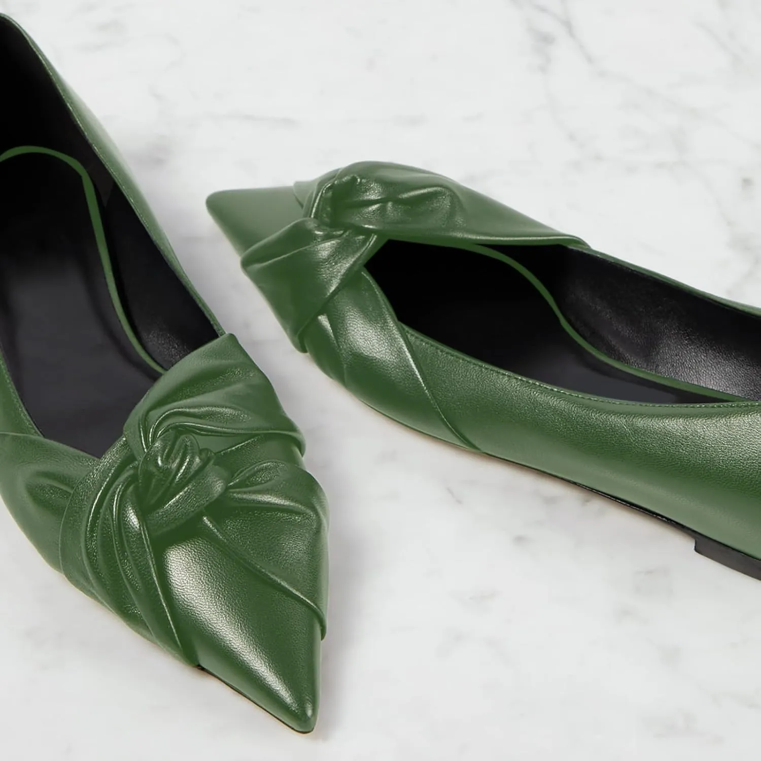 Women's Pointed Toe Slip On Ruched Knot Ballet Flats Fashion Casual Walking Office Flats Closed Toe Knotted Flat Shoes Dressy Chic Comfortable Shoes