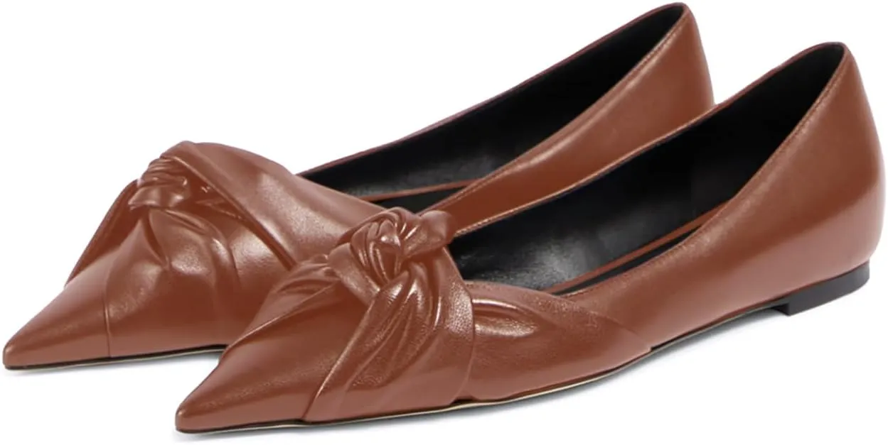 Women's Pointed Toe Slip On Ruched Knot Ballet Flats Fashion Casual Walking Office Flats Closed Toe Knotted Flat Shoes Dressy Chic Comfortable Shoes