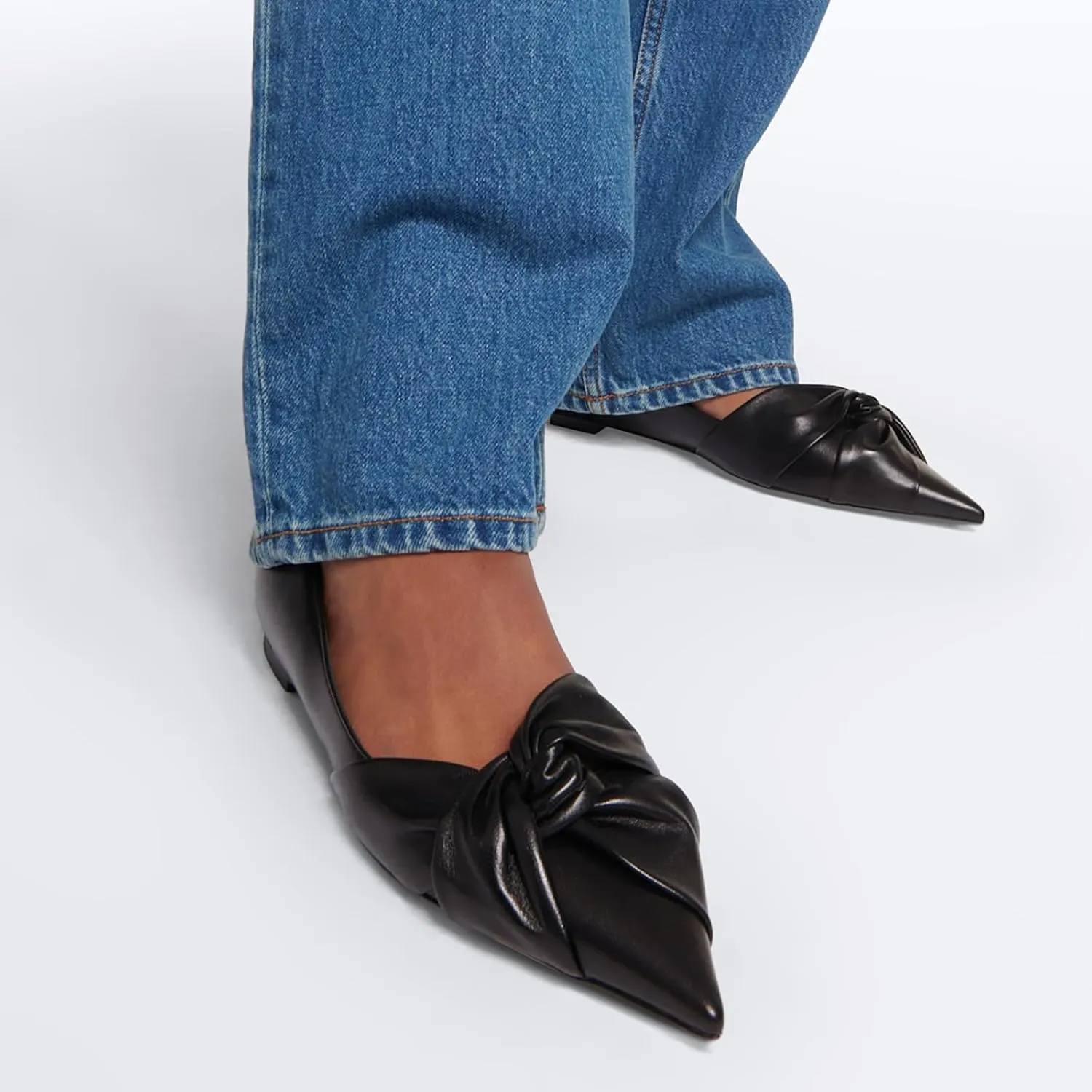 Women's Pointed Toe Slip On Ruched Knot Ballet Flats Fashion Casual Walking Office Flats Closed Toe Knotted Flat Shoes Dressy Chic Comfortable Shoes