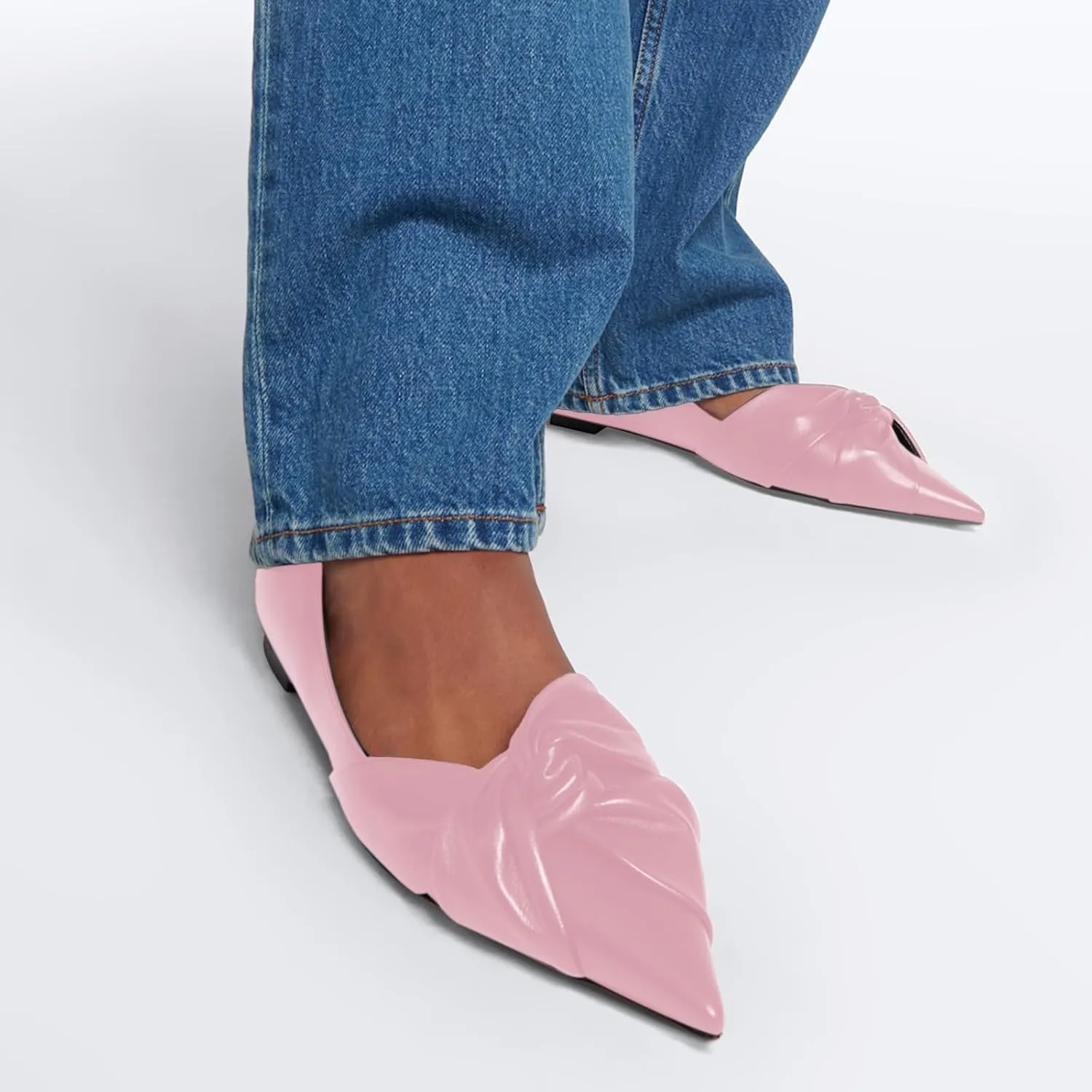 Women's Pointed Toe Slip On Ruched Knot Ballet Flats Fashion Casual Walking Office Flats Closed Toe Knotted Flat Shoes Dressy Chic Comfortable Shoes