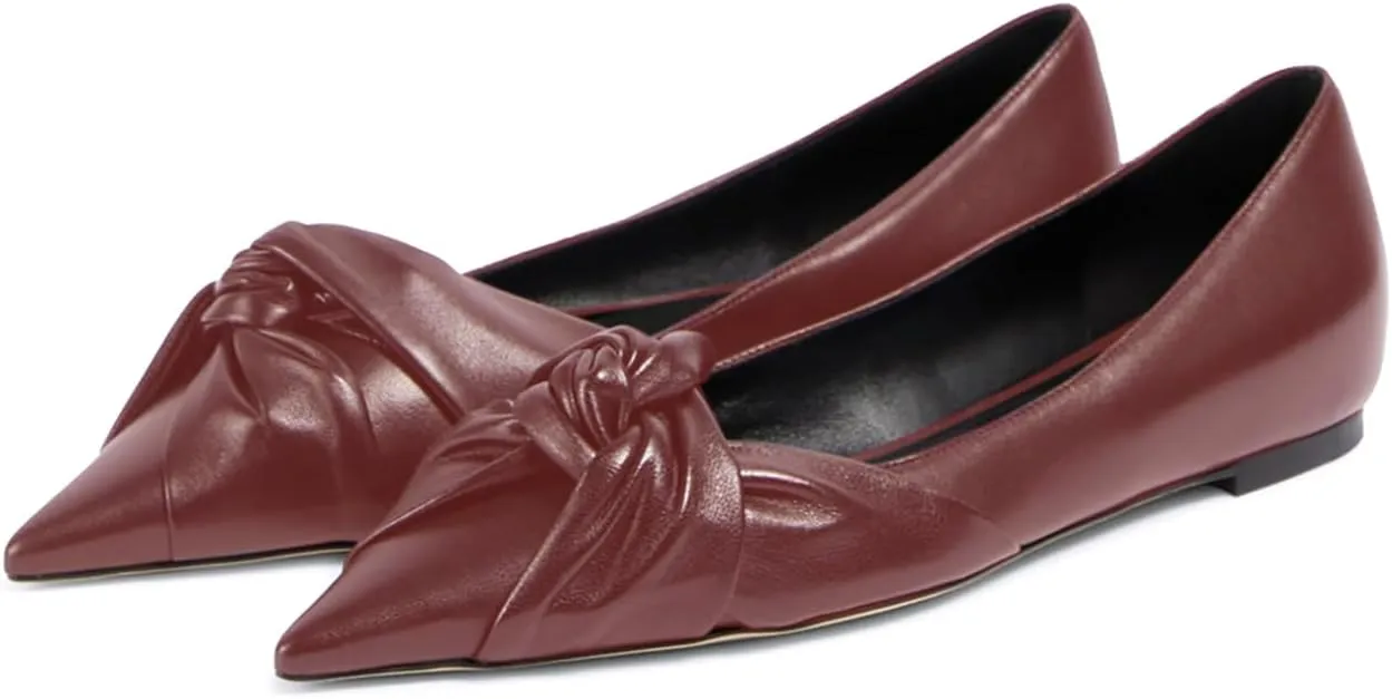 Women's Pointed Toe Slip On Ruched Knot Ballet Flats Fashion Casual Walking Office Flats Closed Toe Knotted Flat Shoes Dressy Chic Comfortable Shoes