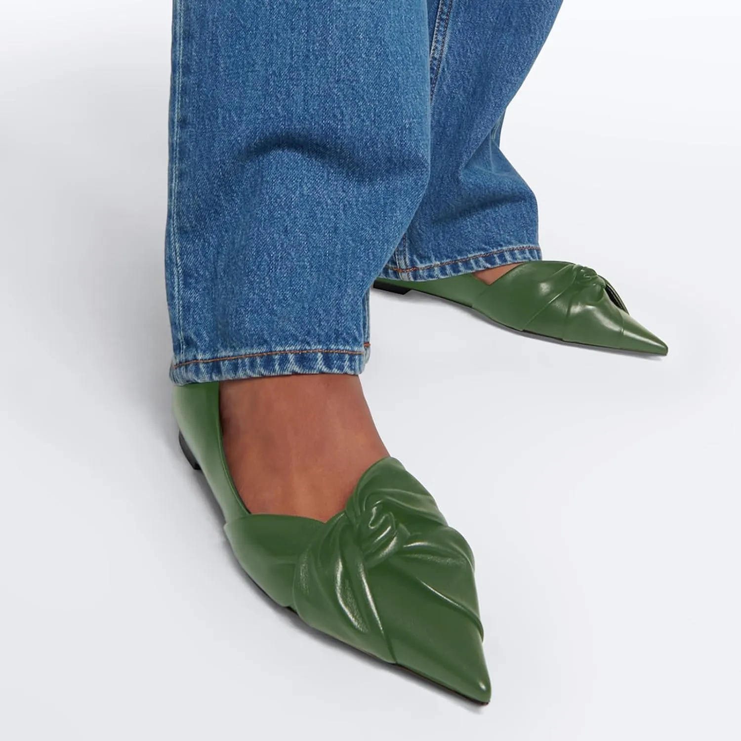 Women's Pointed Toe Slip On Ruched Knot Ballet Flats Fashion Casual Walking Office Flats Closed Toe Knotted Flat Shoes Dressy Chic Comfortable Shoes