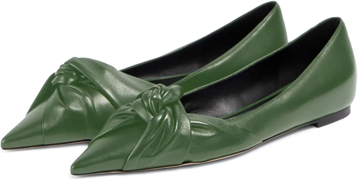 Women's Pointed Toe Slip On Ruched Knot Ballet Flats Fashion Casual Walking Office Flats Closed Toe Knotted Flat Shoes Dressy Chic Comfortable Shoes