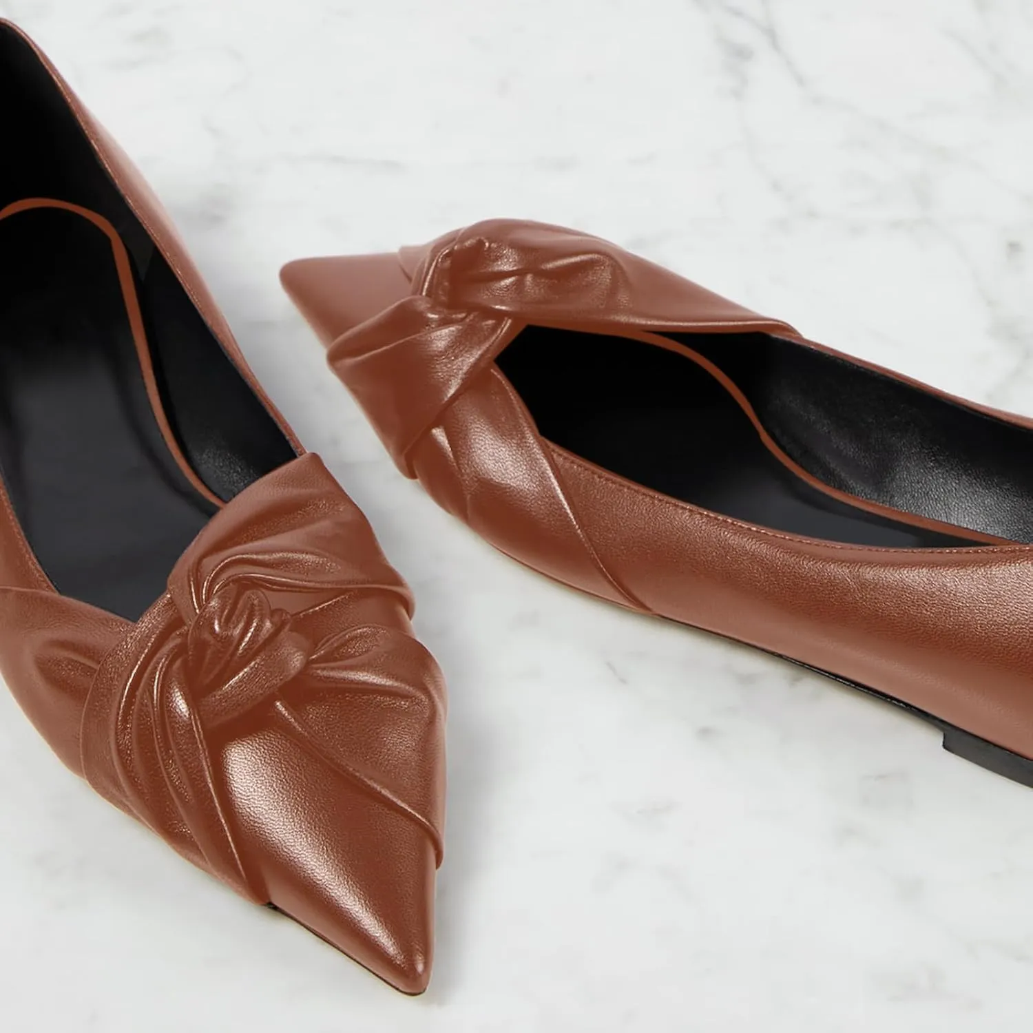Women's Pointed Toe Slip On Ruched Knot Ballet Flats Fashion Casual Walking Office Flats Closed Toe Knotted Flat Shoes Dressy Chic Comfortable Shoes