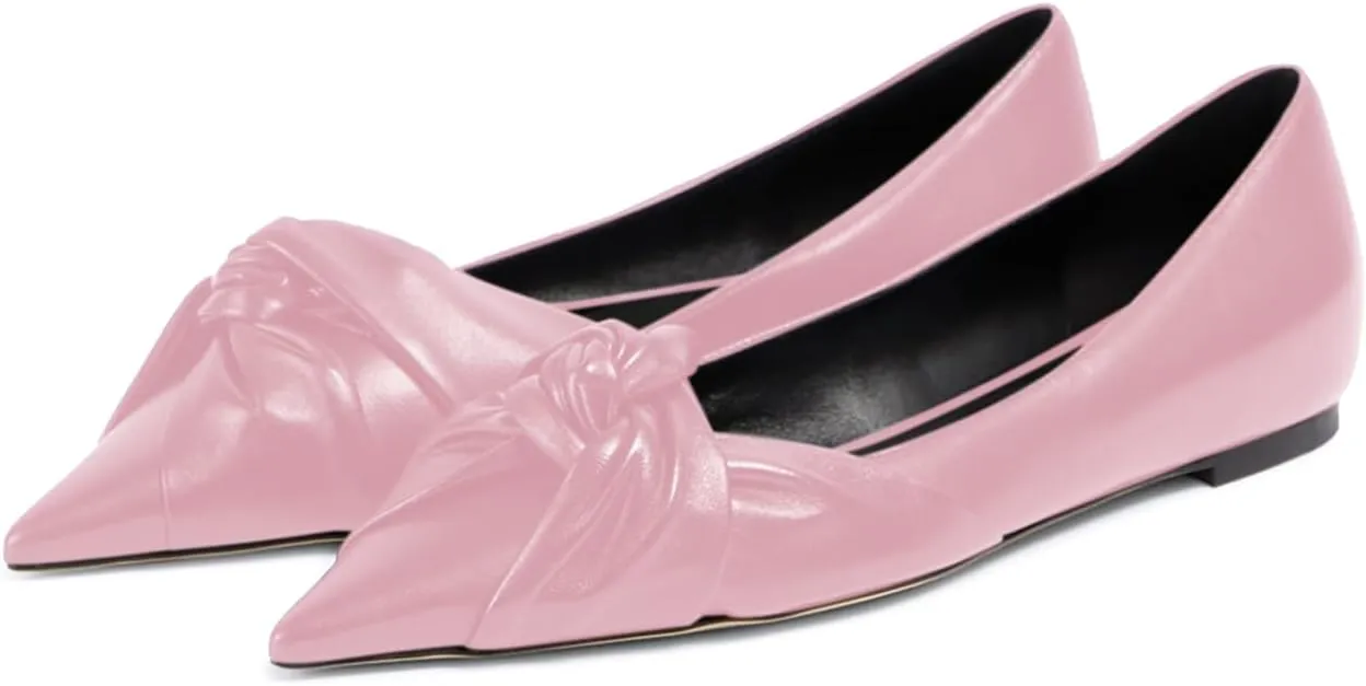 Women's Pointed Toe Slip On Ruched Knot Ballet Flats Fashion Casual Walking Office Flats Closed Toe Knotted Flat Shoes Dressy Chic Comfortable Shoes