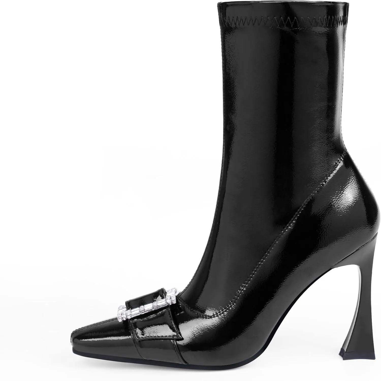 Women's Rhinestone Buckle Stiletto High Heel Ankle Boots Closed Toe Dress Party Booties