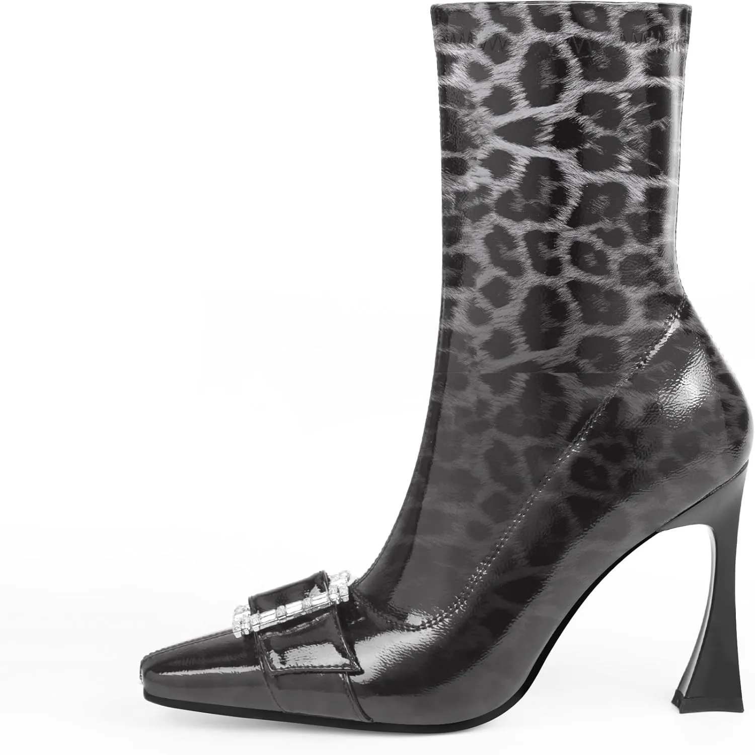 Women's Rhinestone Buckle Stiletto High Heel Ankle Boots Closed Toe Dress Party Booties