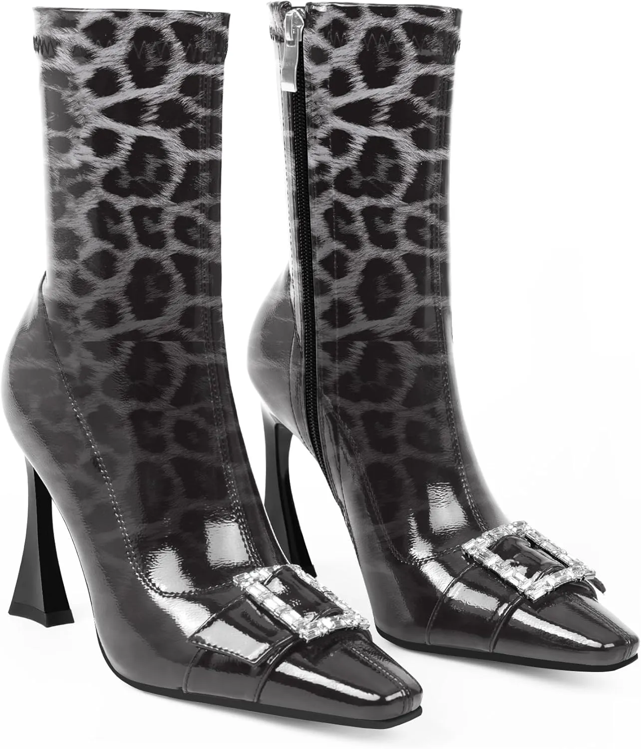 Women's Rhinestone Buckle Stiletto High Heel Ankle Boots Closed Toe Dress Party Booties