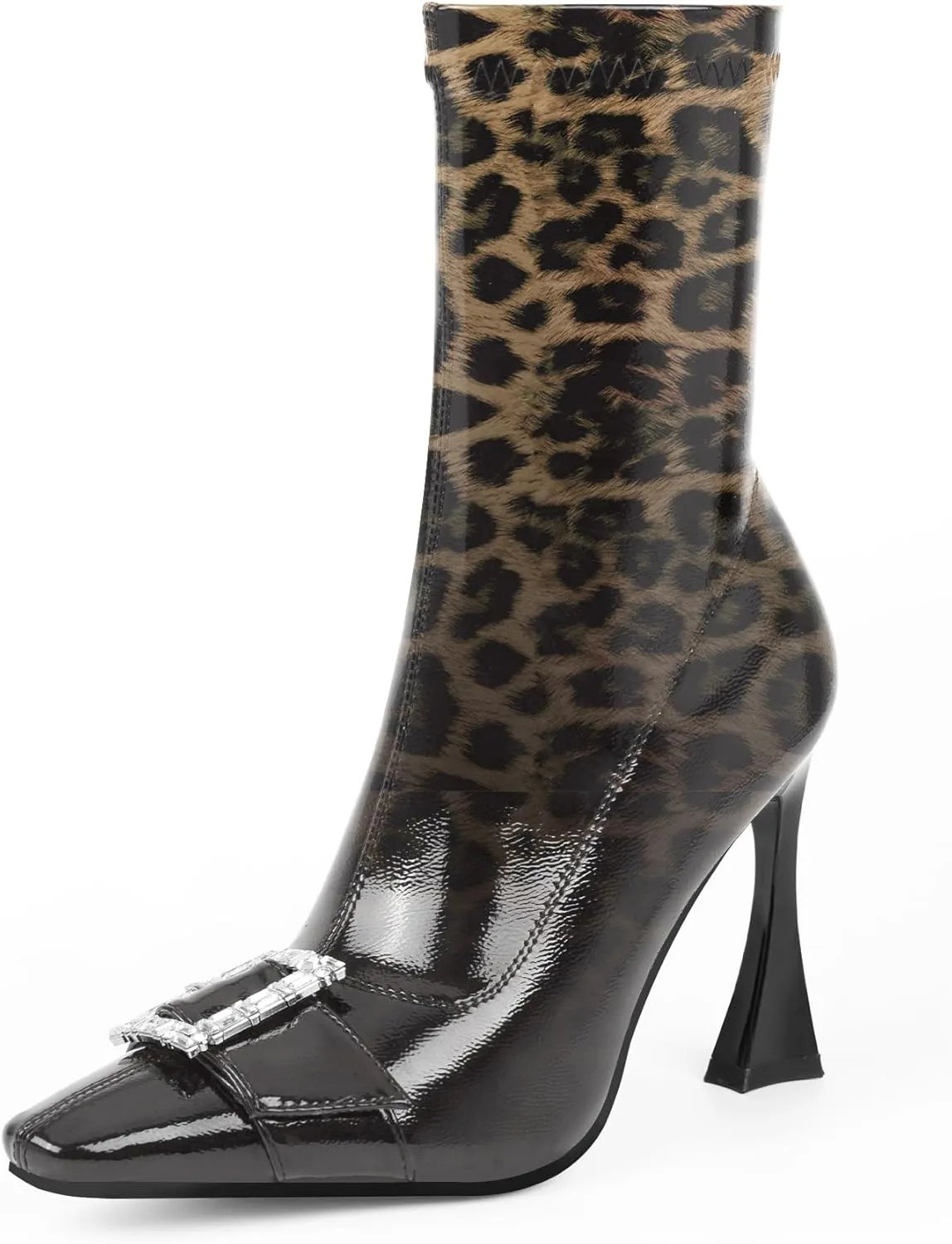 Women's Rhinestone Buckle Stiletto High Heel Ankle Boots Closed Toe Dress Party Booties