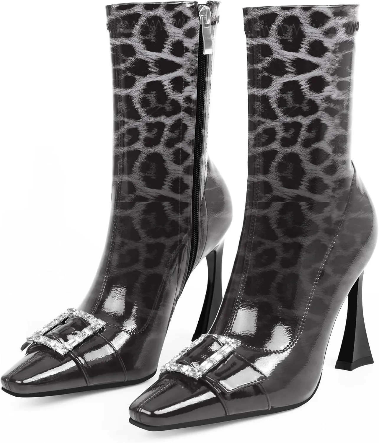 Women's Rhinestone Buckle Stiletto High Heel Ankle Boots Closed Toe Dress Party Booties