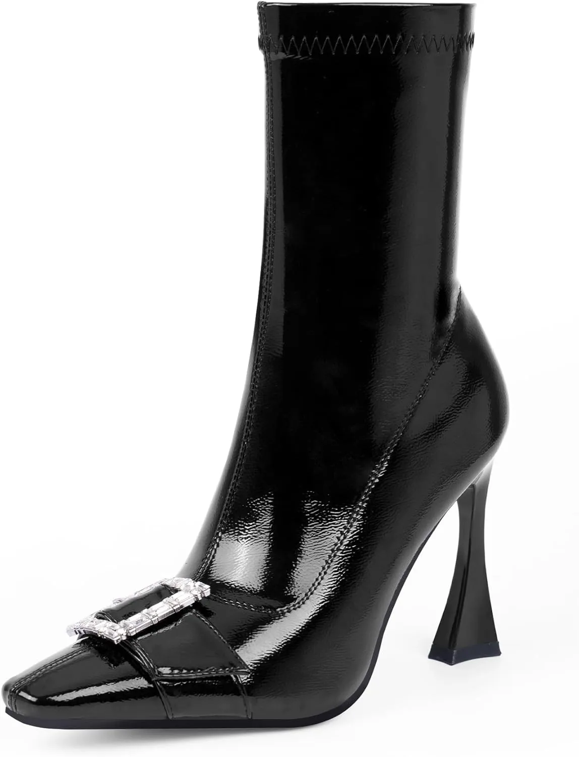 Women's Rhinestone Buckle Stiletto High Heel Ankle Boots Closed Toe Dress Party Booties
