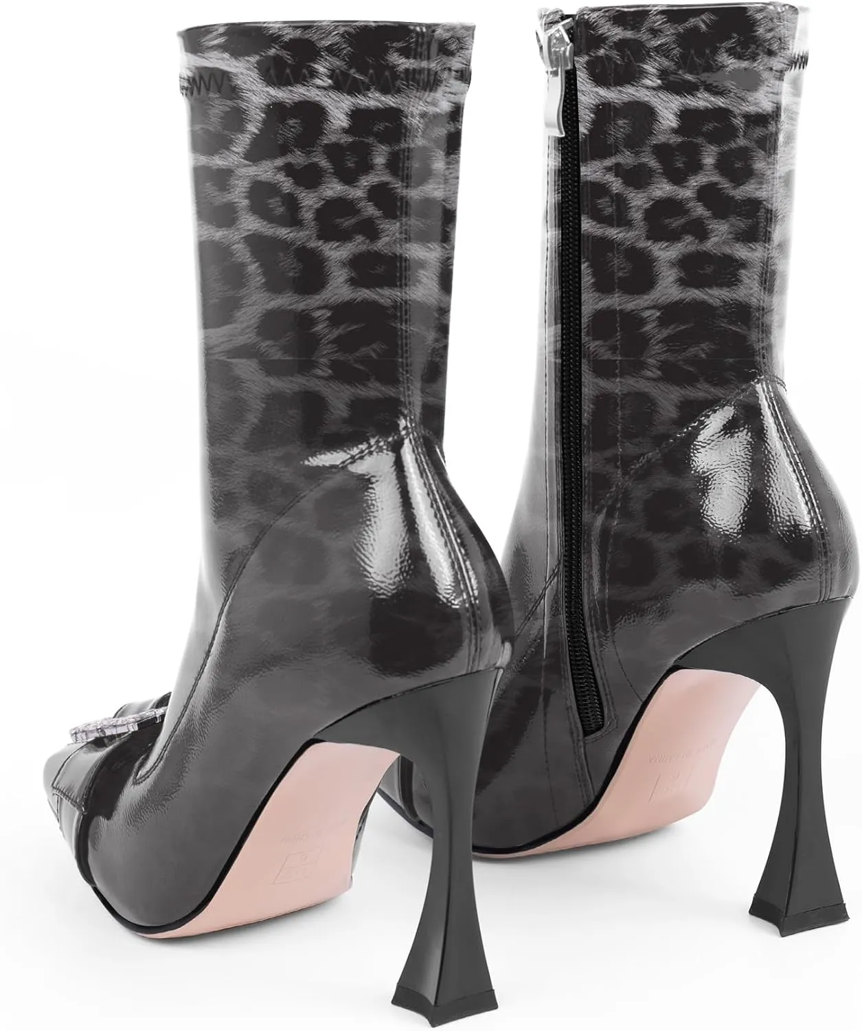 Women's Rhinestone Buckle Stiletto High Heel Ankle Boots Closed Toe Dress Party Booties