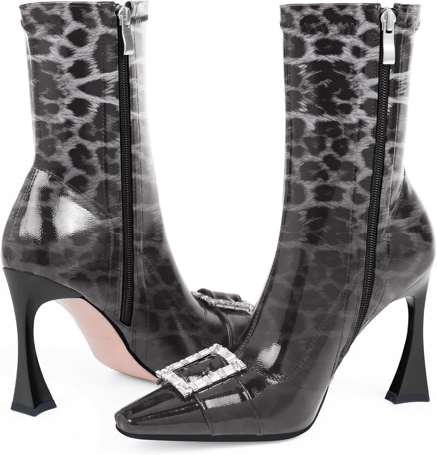 Women's Rhinestone Buckle Stiletto High Heel Ankle Boots Closed Toe Dress Party Booties