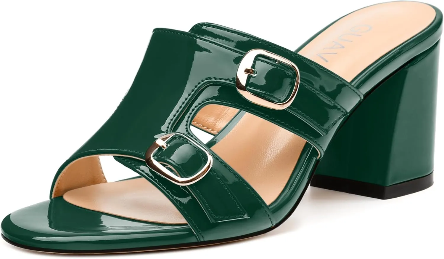 Women's Sandals, Round Open Toe Mid Heels, Slip On Fashion Buckle Heeled Sandal for Working Party Wedding