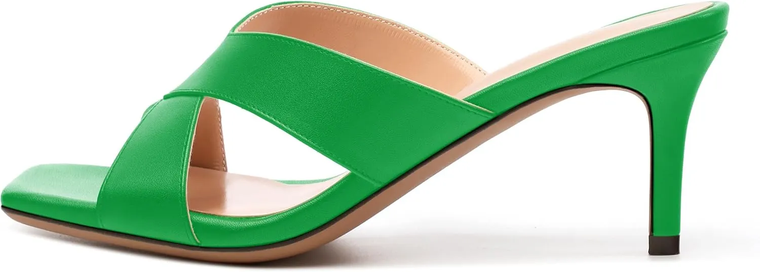 Womens Sandals Square Toe Kitten Heels Fashion Solid Matte Sandal 2.55 inch