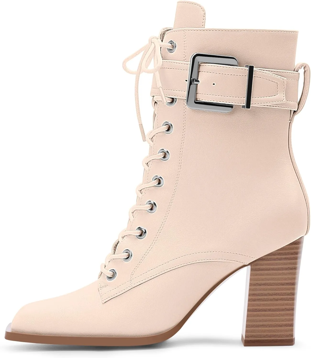 Women's Sexy Block High Heel Ankle Boots Square Toe Lace Up Buckle Strap Dress Booties