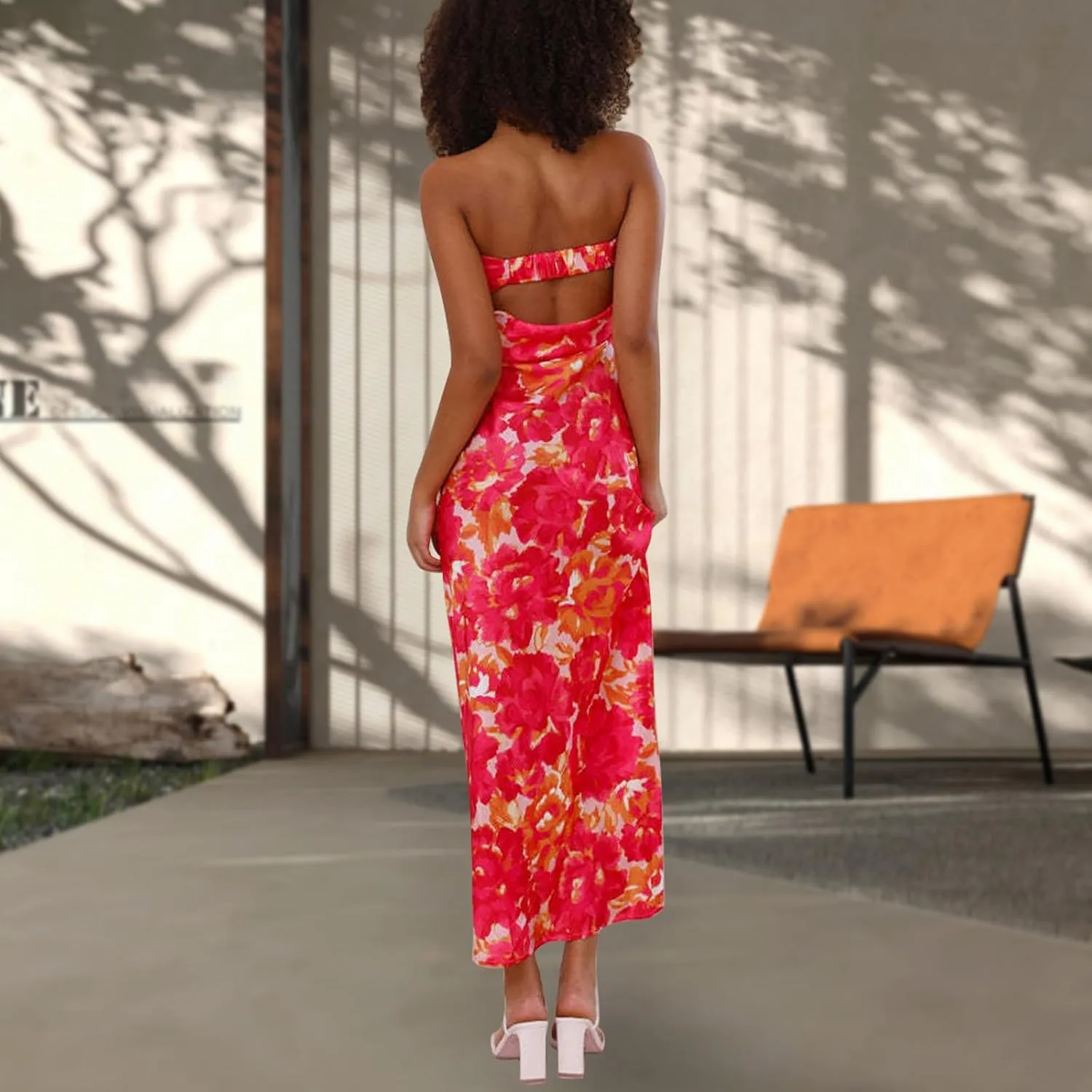 Women's Sexy Satin Tube Maxi Dress Elegant Silk Strapless Open Back Party Cocktail Wedding Guest Formal Long Dresses