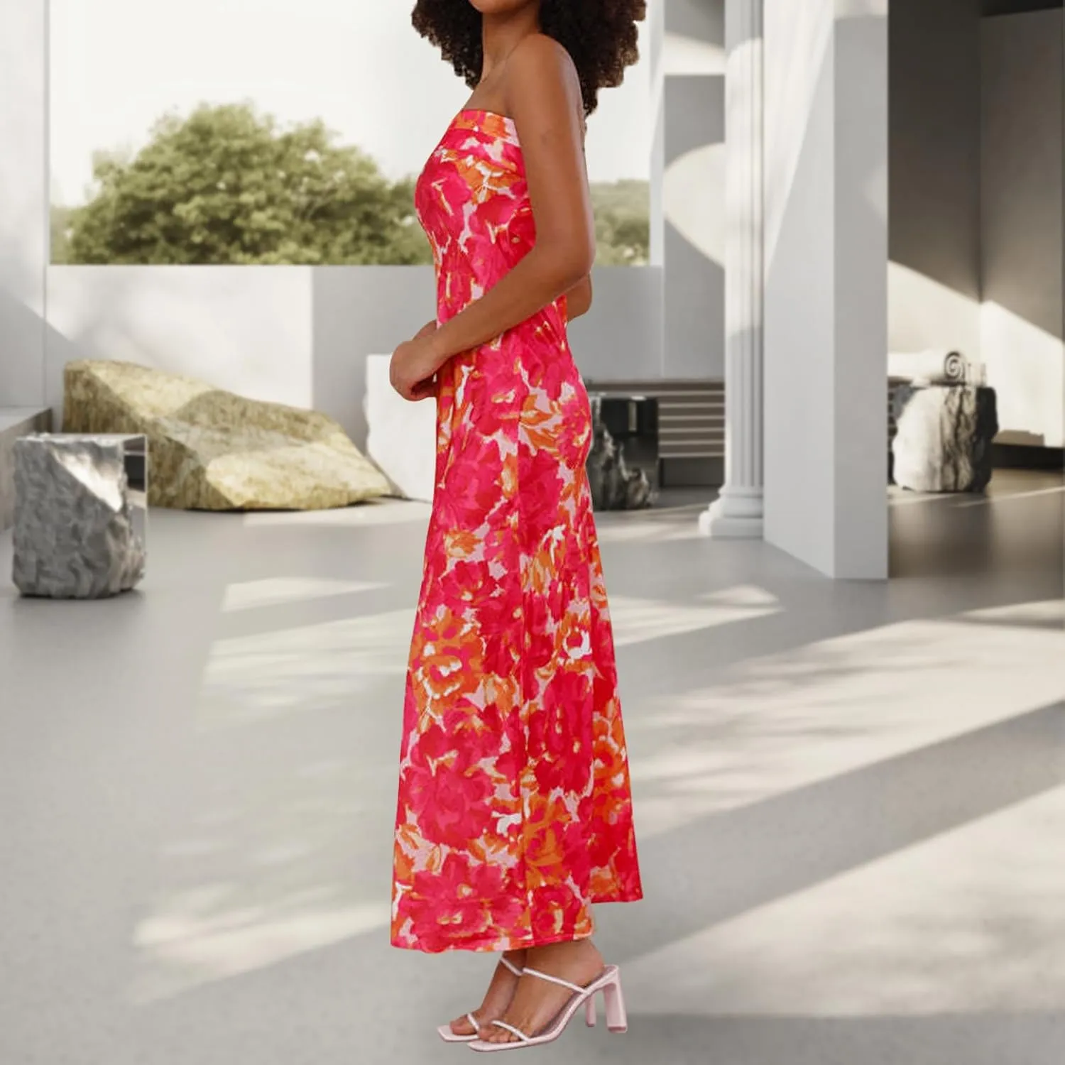 Women's Sexy Satin Tube Maxi Dress Elegant Silk Strapless Open Back Party Cocktail Wedding Guest Formal Long Dresses