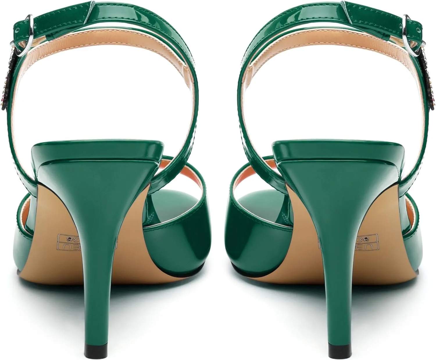 Women's Sexy Stiletto High Kitten Patent Heels Ankle Strap Buckle Round Peep Open Toe Sandals Elegant Dress Office Party Wedding Shoes For Women 3.3 Inch