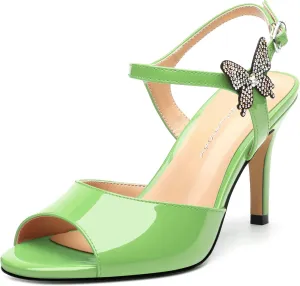 Women's Sexy Stiletto High Kitten Patent Heels Ankle Strap Buckle Round Peep Open Toe Sandals Elegant Dress Office Party Wedding Shoes For Women 3.3 Inch