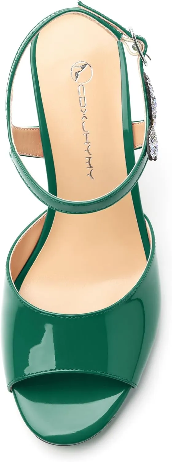 Women's Sexy Stiletto High Kitten Patent Heels Ankle Strap Buckle Round Peep Open Toe Sandals Elegant Dress Office Party Wedding Shoes For Women 3.3 Inch