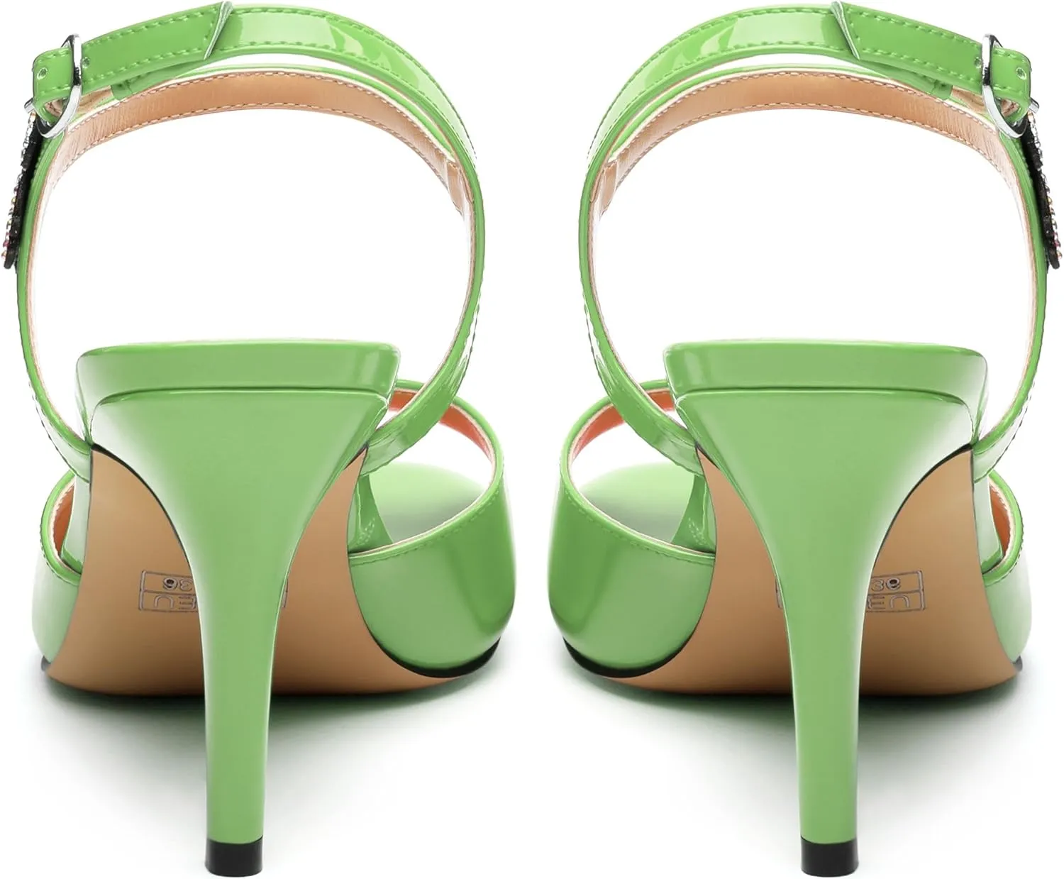 Women's Sexy Stiletto High Kitten Patent Heels Ankle Strap Buckle Round Peep Open Toe Sandals Elegant Dress Office Party Wedding Shoes For Women 3.3 Inch