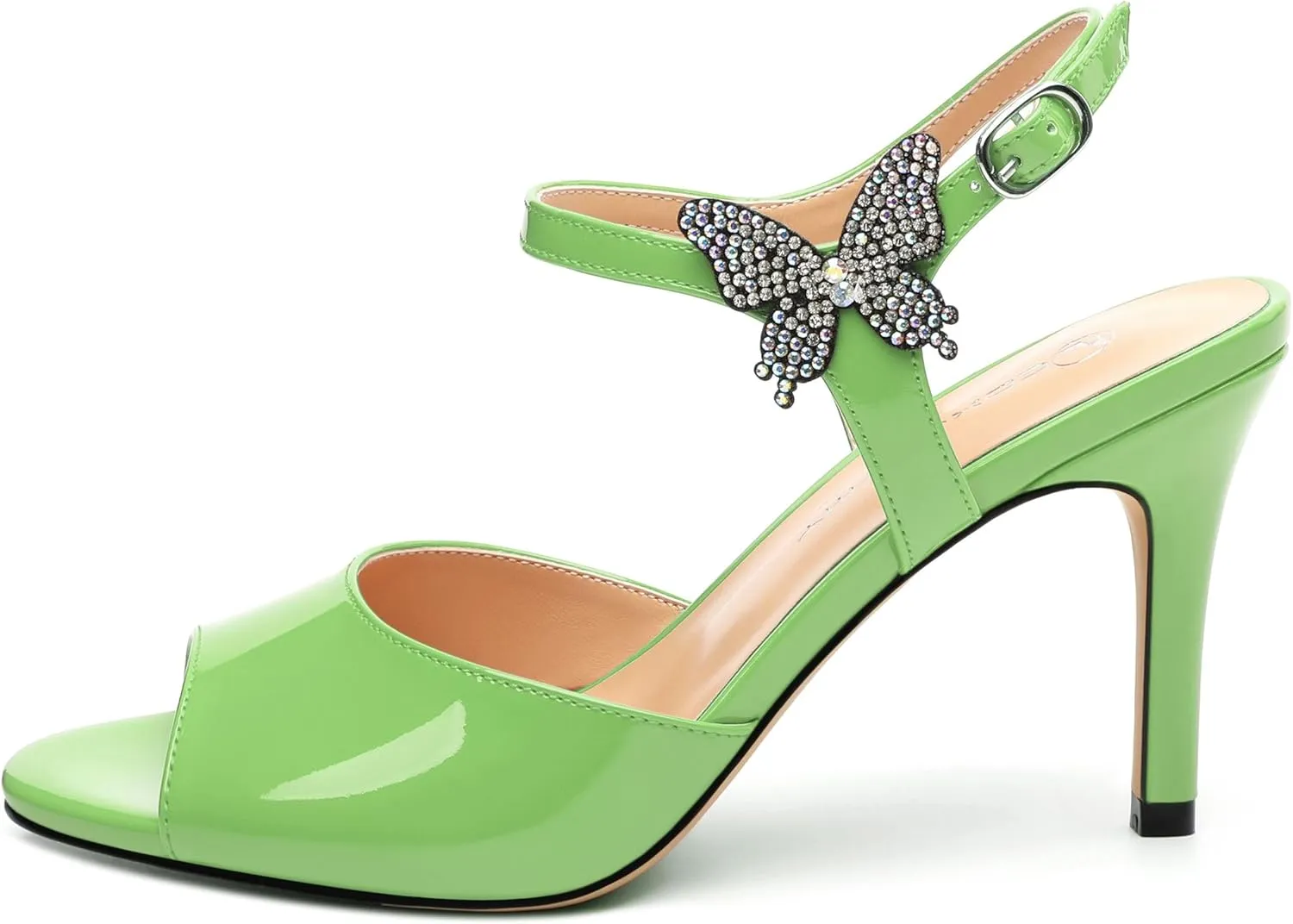 Women's Sexy Stiletto High Kitten Patent Heels Ankle Strap Buckle Round Peep Open Toe Sandals Elegant Dress Office Party Wedding Shoes For Women 3.3 Inch