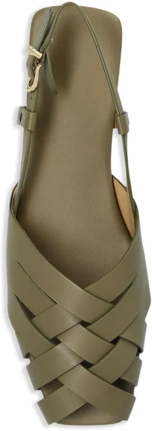 Women's Slingback Flat Sandals Woven Buckle Strappy Flats Peep-Toe Roman Holiday Summer Beach Shoes