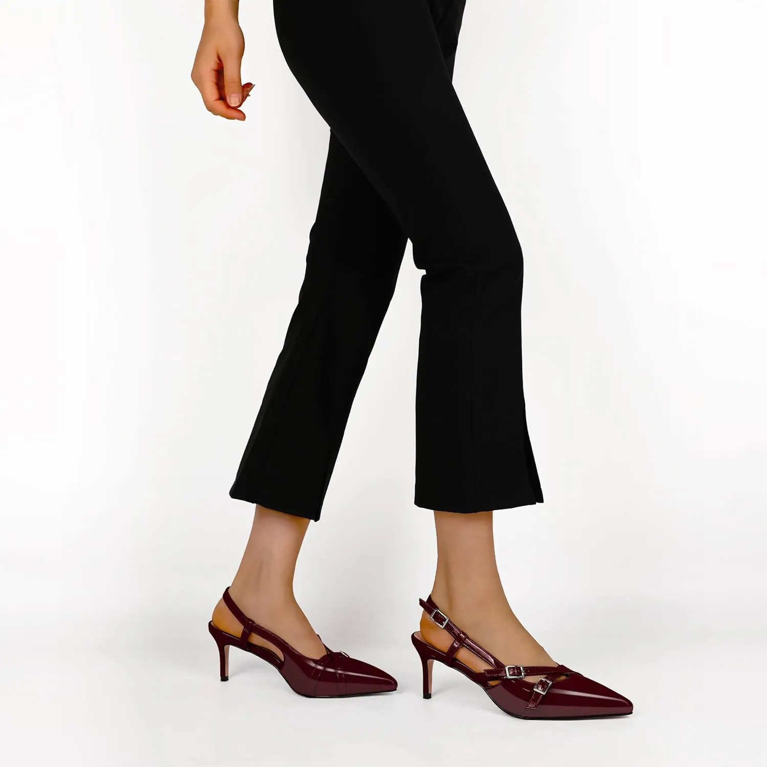 Women's Slingback Kitten Heels Buckle Strap Work Pumps Pointed Toe Sandals Slip On Comfortable 2.5 Inch Dress Shoes