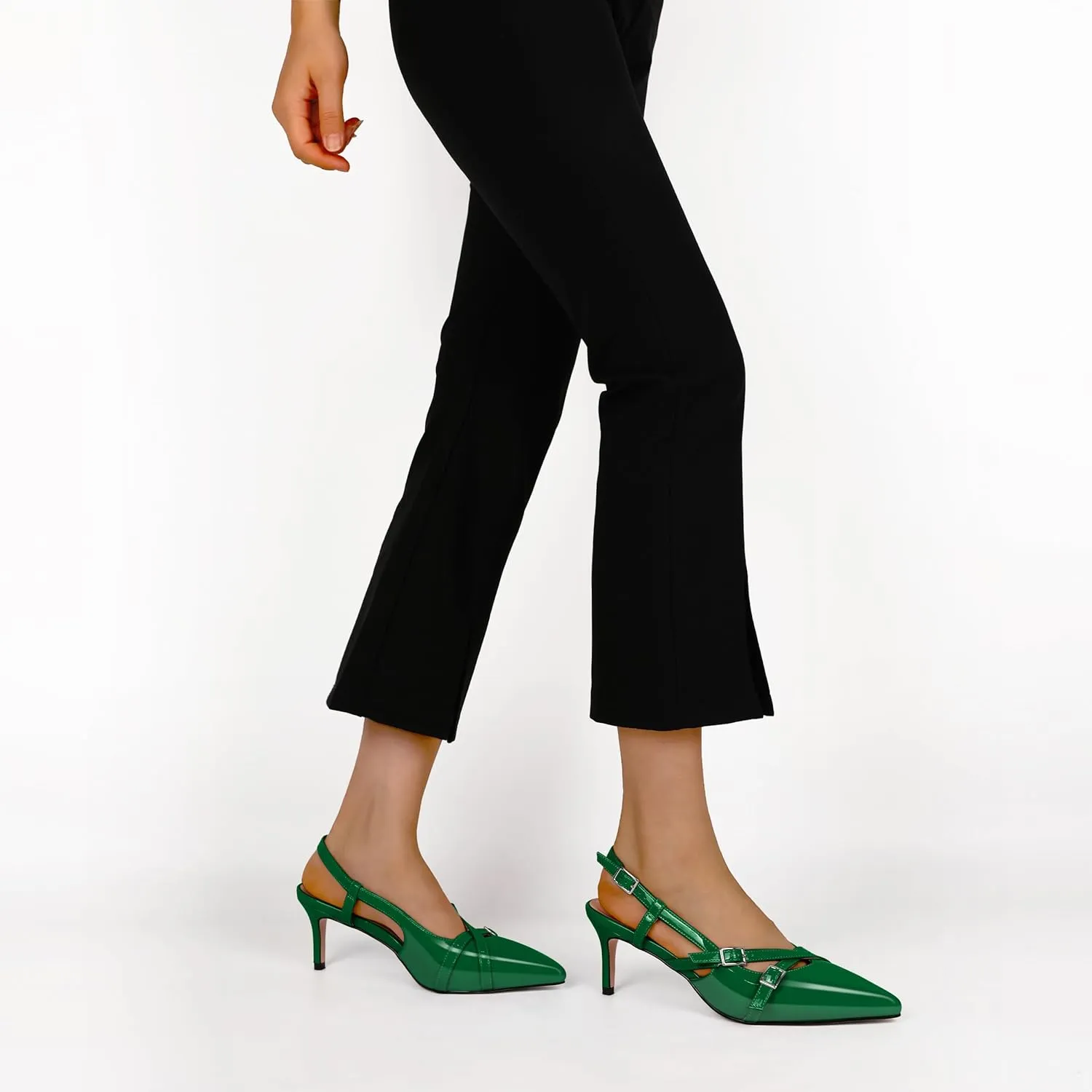 Women's Slingback Kitten Heels Buckle Strap Work Pumps Pointed Toe Sandals Slip On Comfortable 2.5 Inch Dress Shoes