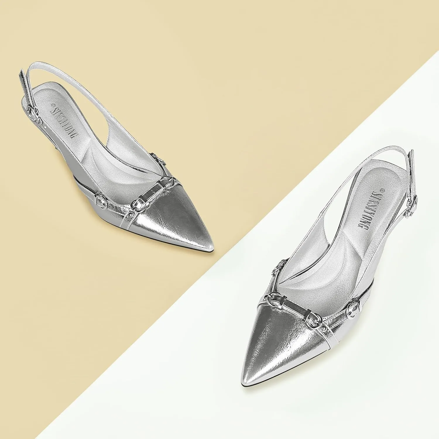 Women's Slingback Kitten Heels Pointed Toe Low Heel Pumps Comfortable Dress Office Shoes