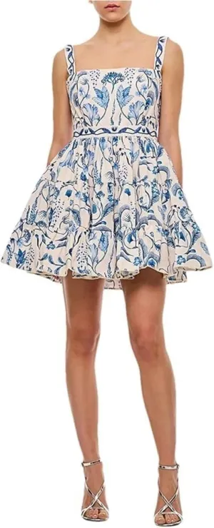 Women's Square Neck Sleeveless Mini Dress High Waist Slim Fit Hit Color Print Casual Summer Dress