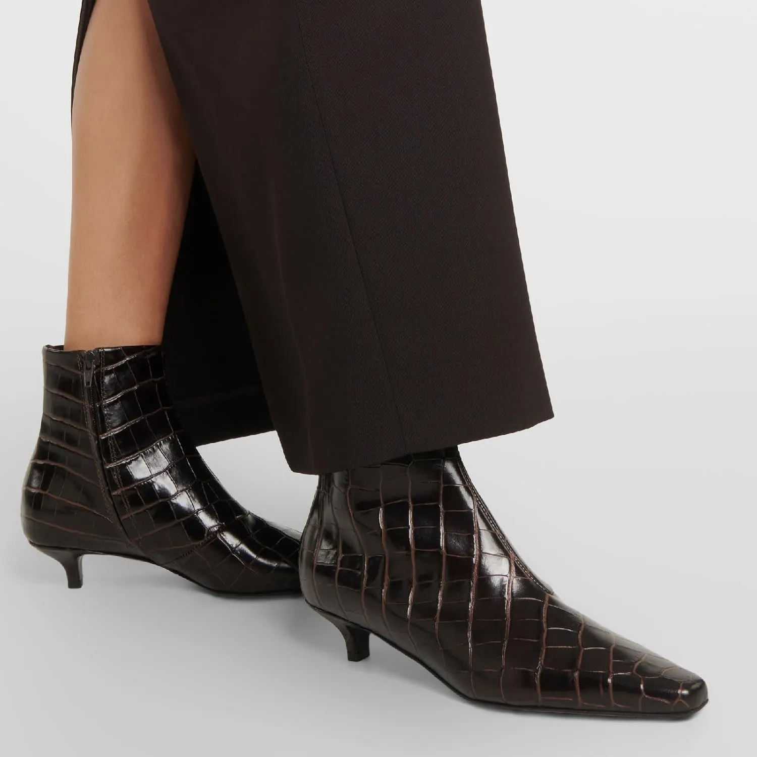 Women's Square Toe Kitten Heel Ankle Boots Fashion Crocodile Side Zipper Heeled Booties Fall Winter Office Dressy Low Heel Booties for Ladies