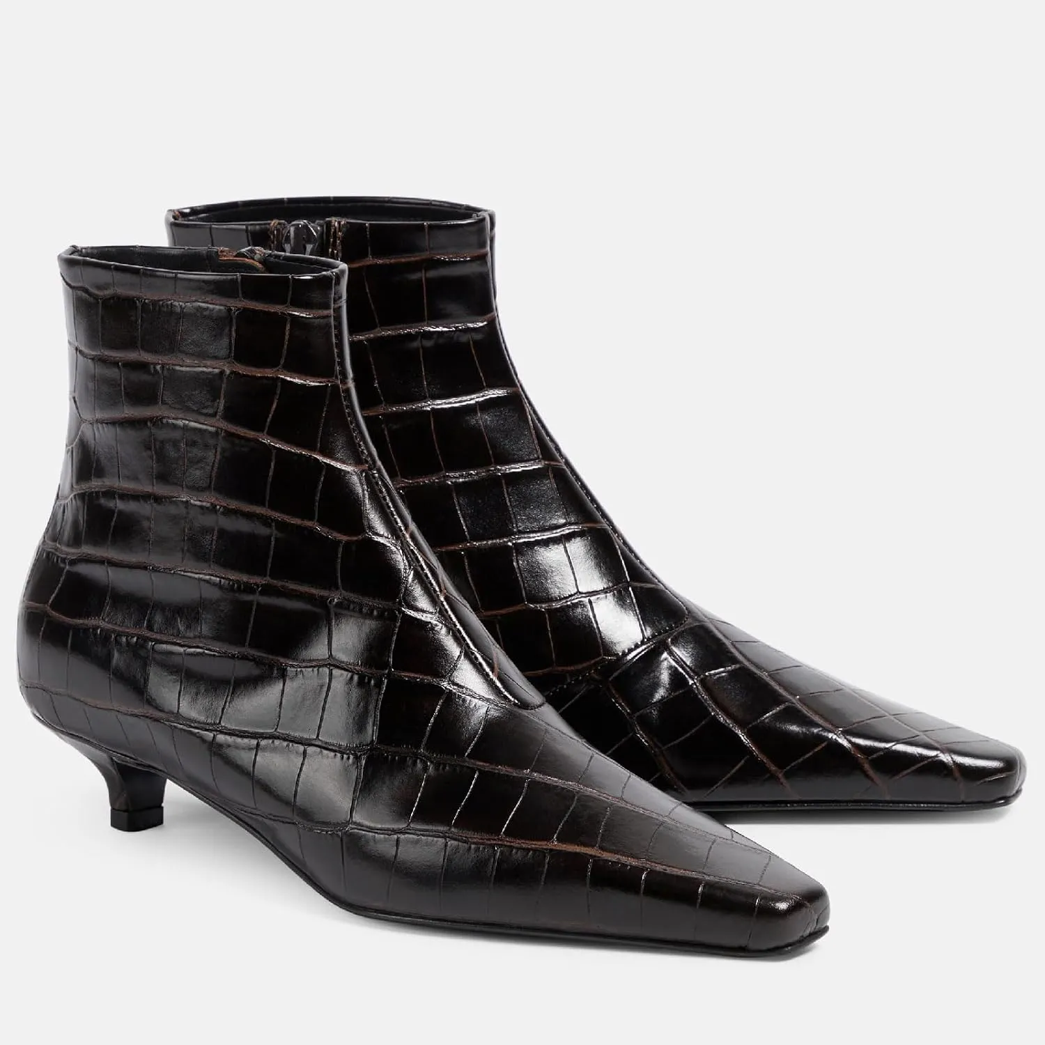 Women's Square Toe Kitten Heel Ankle Boots Fashion Crocodile Side Zipper Heeled Booties Fall Winter Office Dressy Low Heel Booties for Ladies