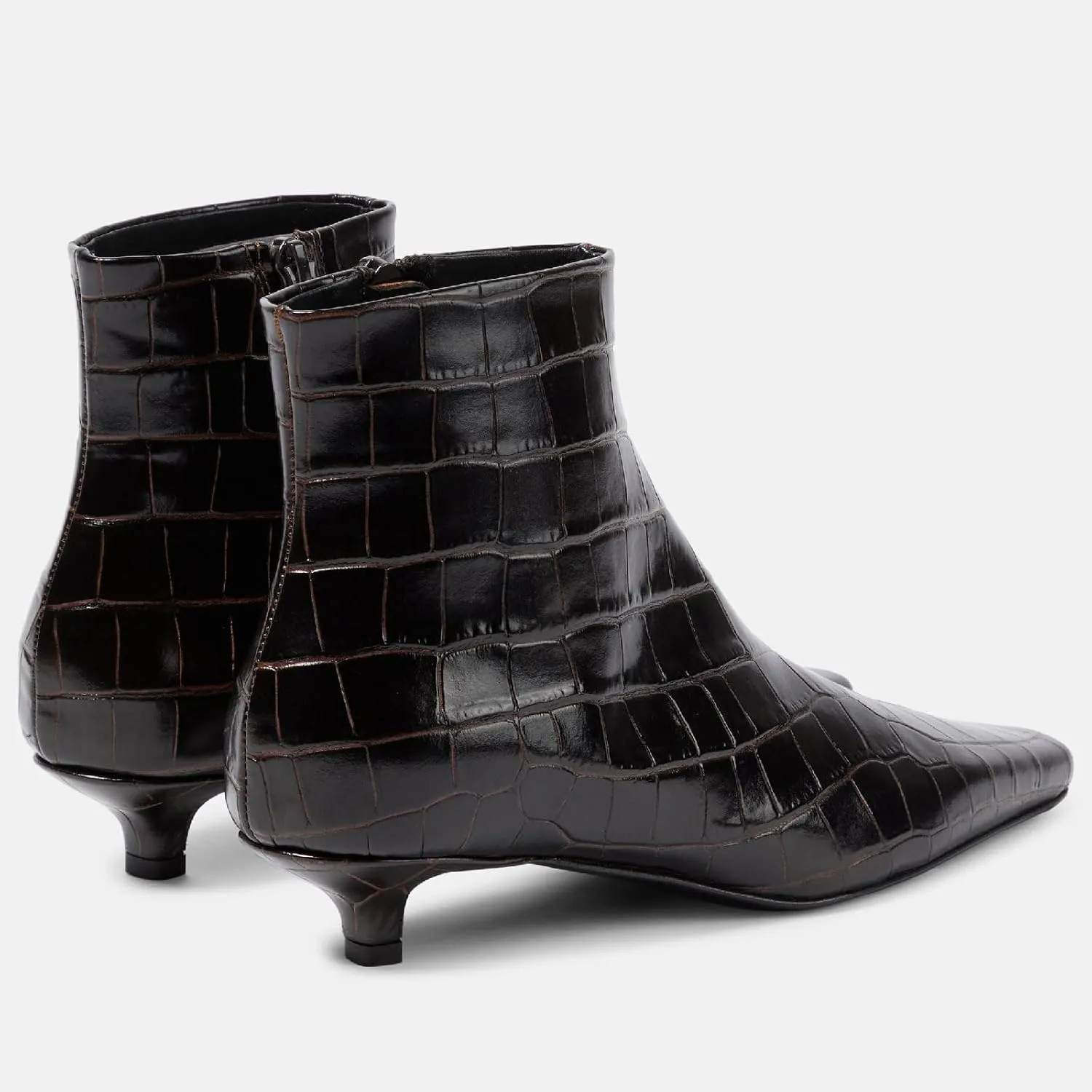 Women's Square Toe Kitten Heel Ankle Boots Fashion Crocodile Side Zipper Heeled Booties Fall Winter Office Dressy Low Heel Booties for Ladies