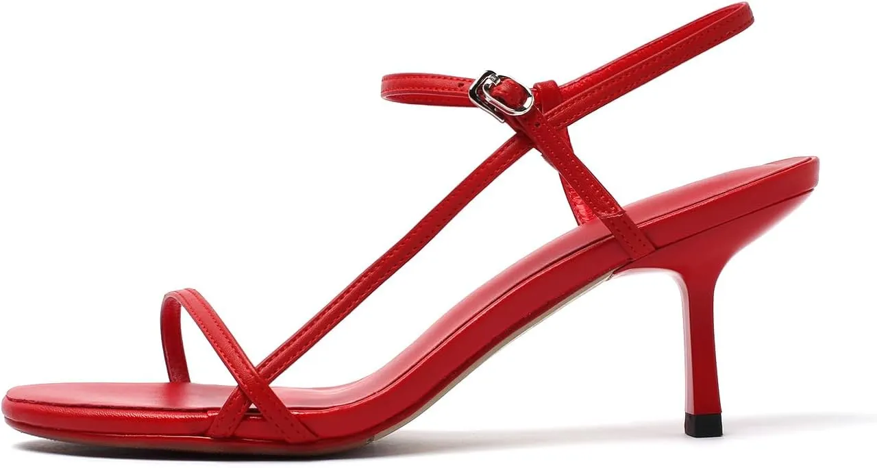 Women's Strappy Sandals Open Toe Ankle Strap Kitten Heels Minimalist Summer Slingback Dress Shoes