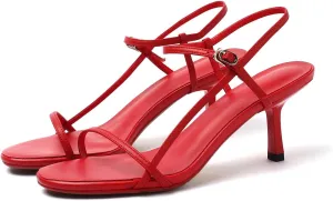 Women's Strappy Sandals Open Toe Ankle Strap Kitten Heels Minimalist Summer Slingback Dress Shoes