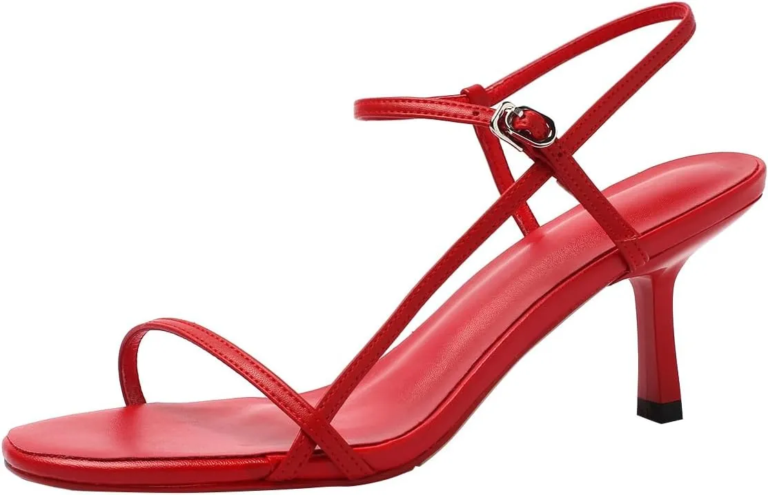Women's Strappy Sandals Open Toe Ankle Strap Kitten Heels Minimalist Summer Slingback Dress Shoes