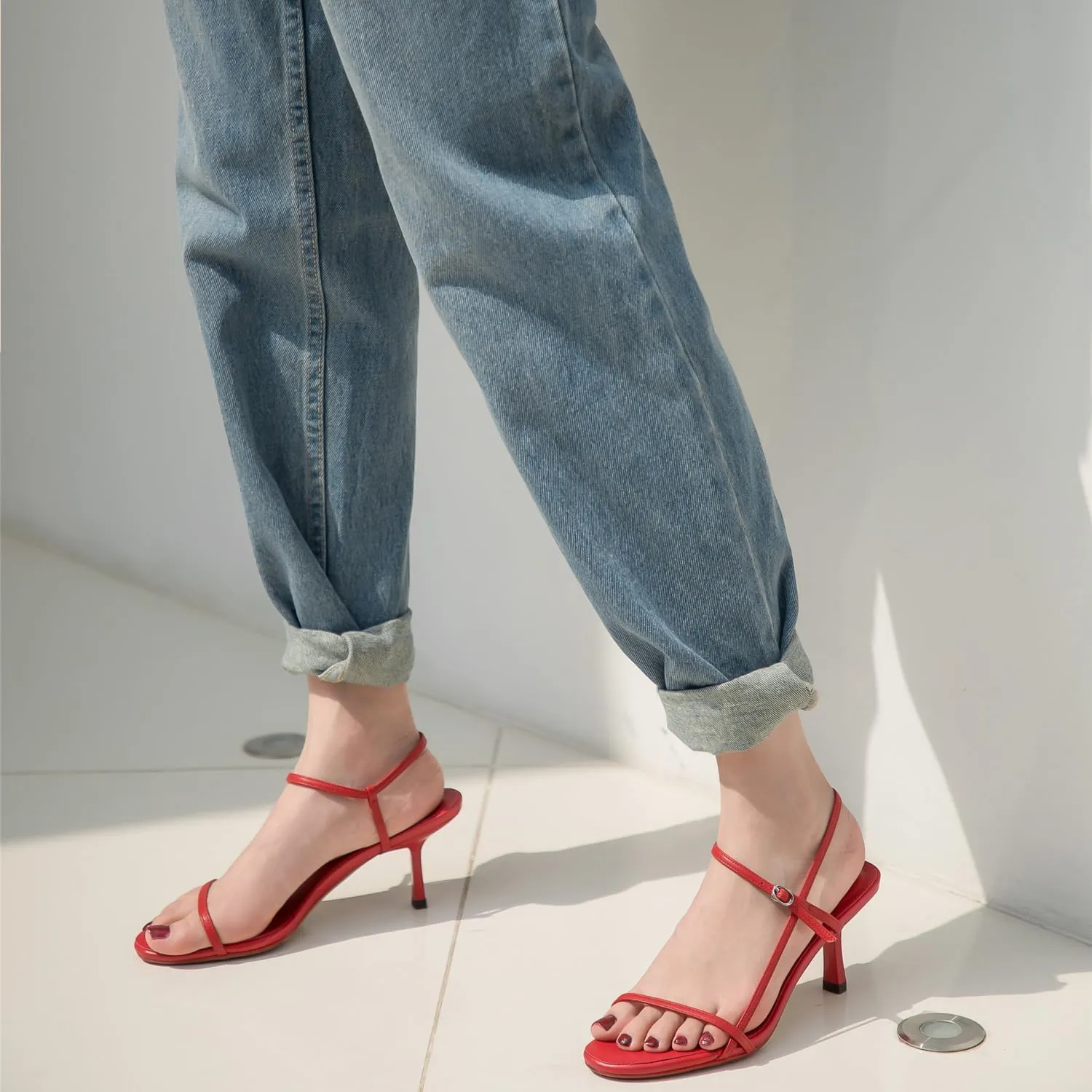Women's Strappy Sandals Open Toe Ankle Strap Kitten Heels Minimalist Summer Slingback Dress Shoes