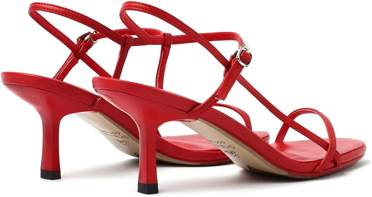 Women's Strappy Sandals Open Toe Ankle Strap Kitten Heels Minimalist Summer Slingback Dress Shoes