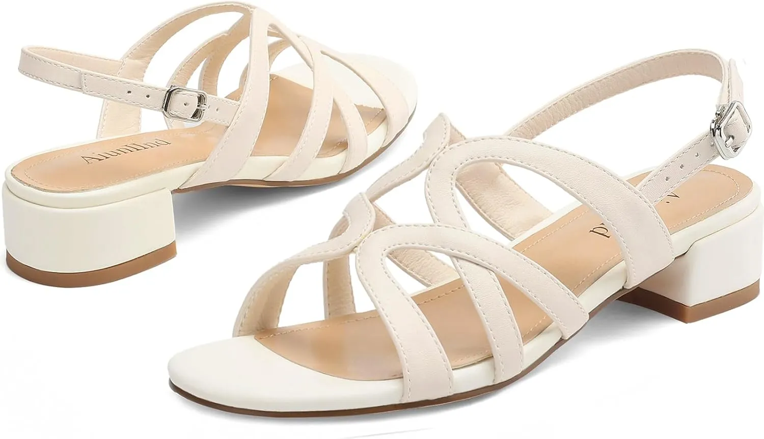 Women's Strappy Sandals Square Open Toe Low Block Heels Ankle Strap Heel for Women Dress Shoes