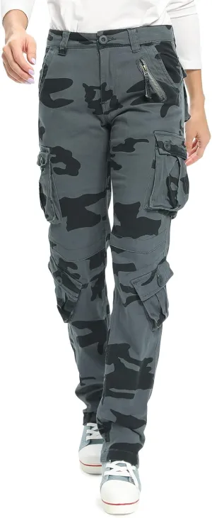 Womens Stretch Casual Cargo Work Pants Camo Combat Tactical Travel Pants with 8 Pockets