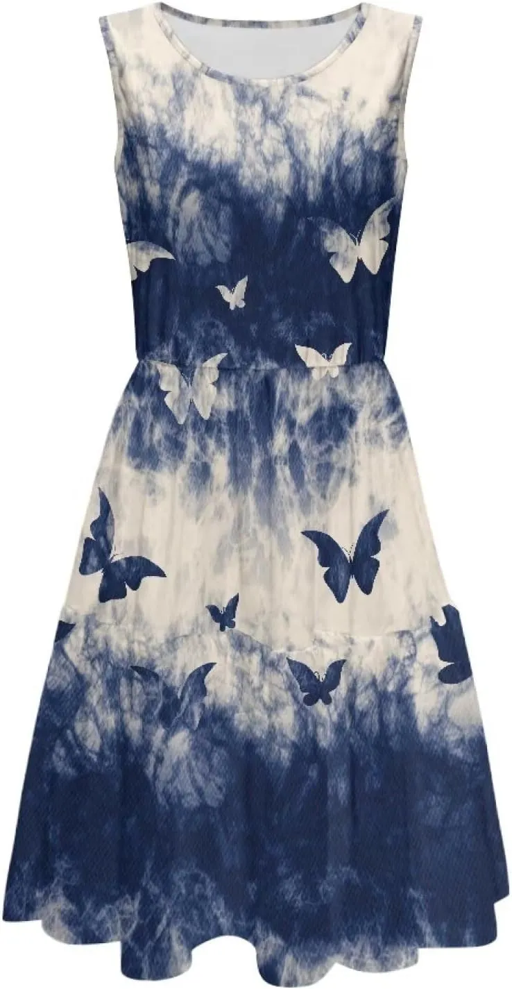 Womens Summer Casual Dress Sleeveless Crew Neck Dresses Flowy Soft Comfortable Tank Midi Dress