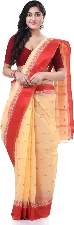 Women`s Traditional Pure Handloom Cotton Saree Lotus Bud Woven Designer Without Blouse Piece 5.6 Mtr