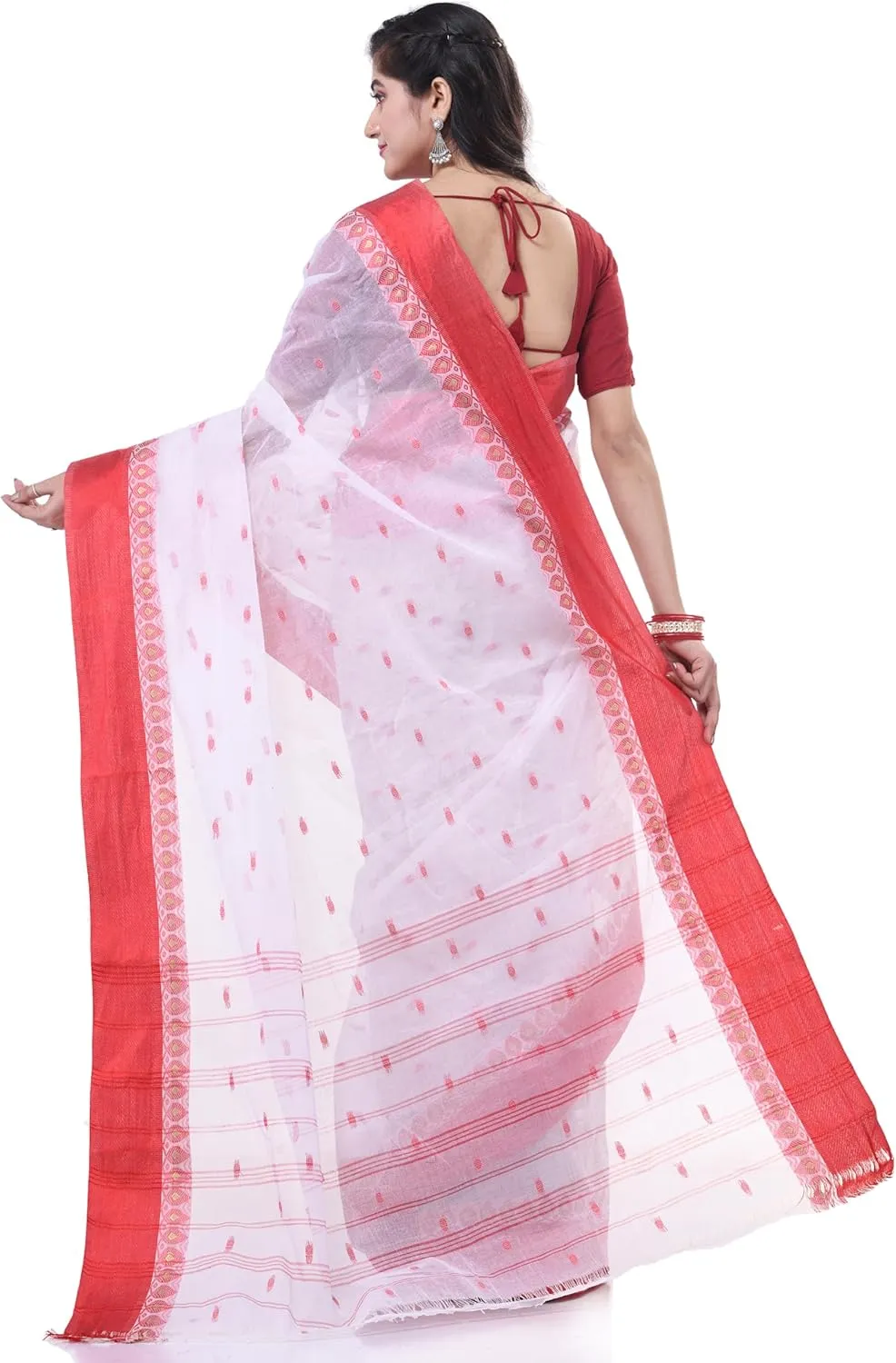 Women`s Traditional Pure Handloom Cotton Saree Lotus Bud Woven Designer Without Blouse Piece 5.6 Mtr