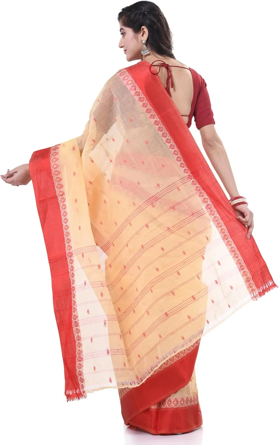 Women`s Traditional Pure Handloom Cotton Saree Lotus Bud Woven Designer Without Blouse Piece 5.6 Mtr
