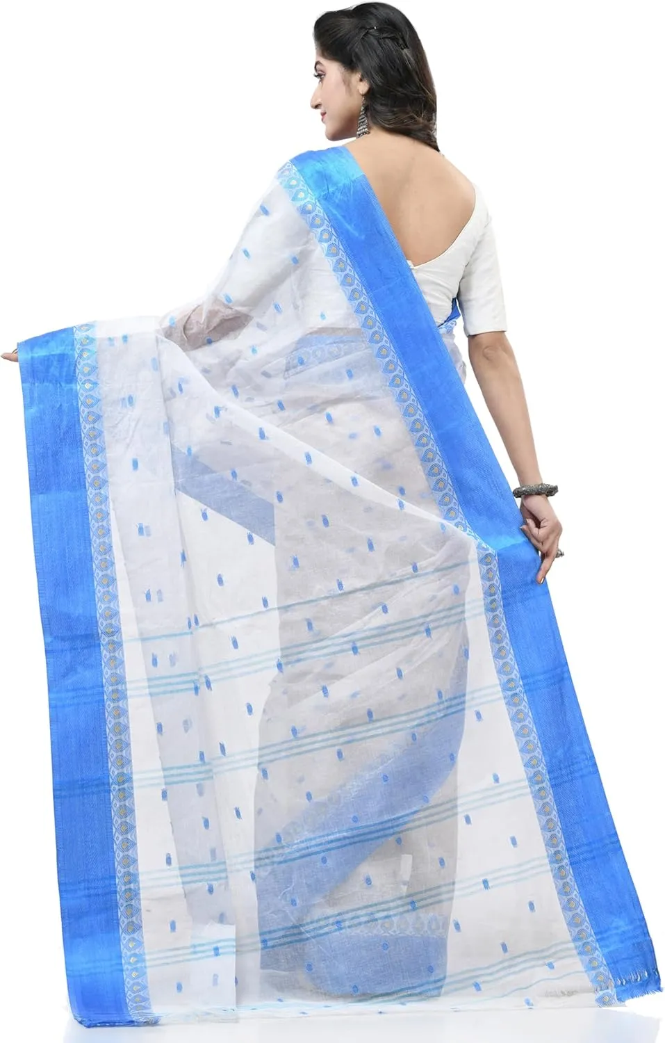 Women`s Traditional Pure Handloom Cotton Saree Lotus Bud Woven Designer Without Blouse Piece 5.6 Mtr