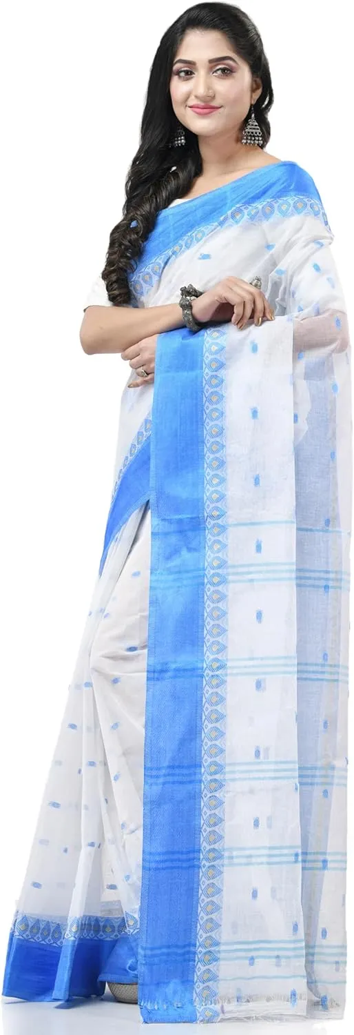 Women`s Traditional Pure Handloom Cotton Saree Lotus Bud Woven Designer Without Blouse Piece 5.6 Mtr
