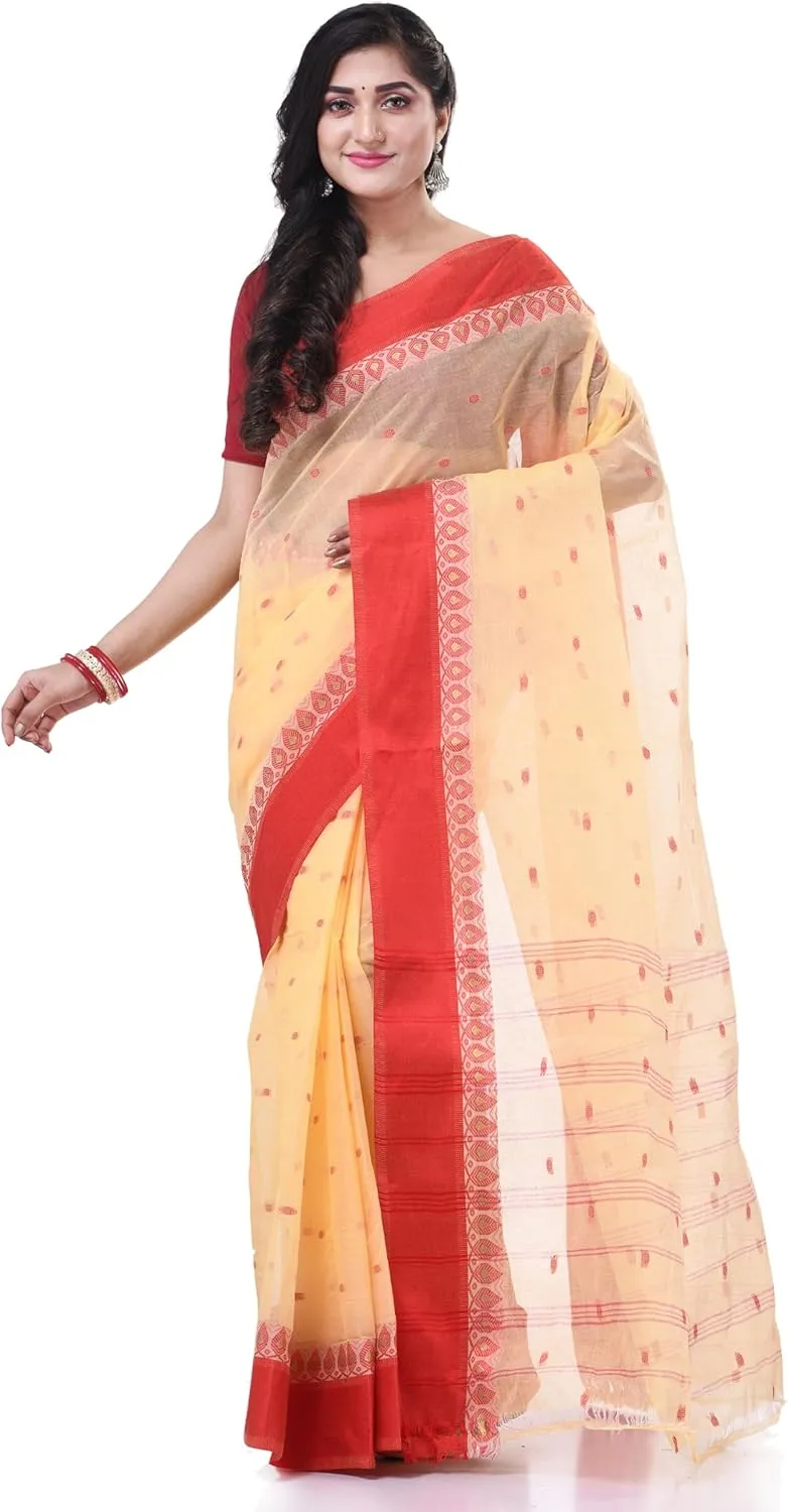Women`s Traditional Pure Handloom Cotton Saree Lotus Bud Woven Designer Without Blouse Piece 5.6 Mtr