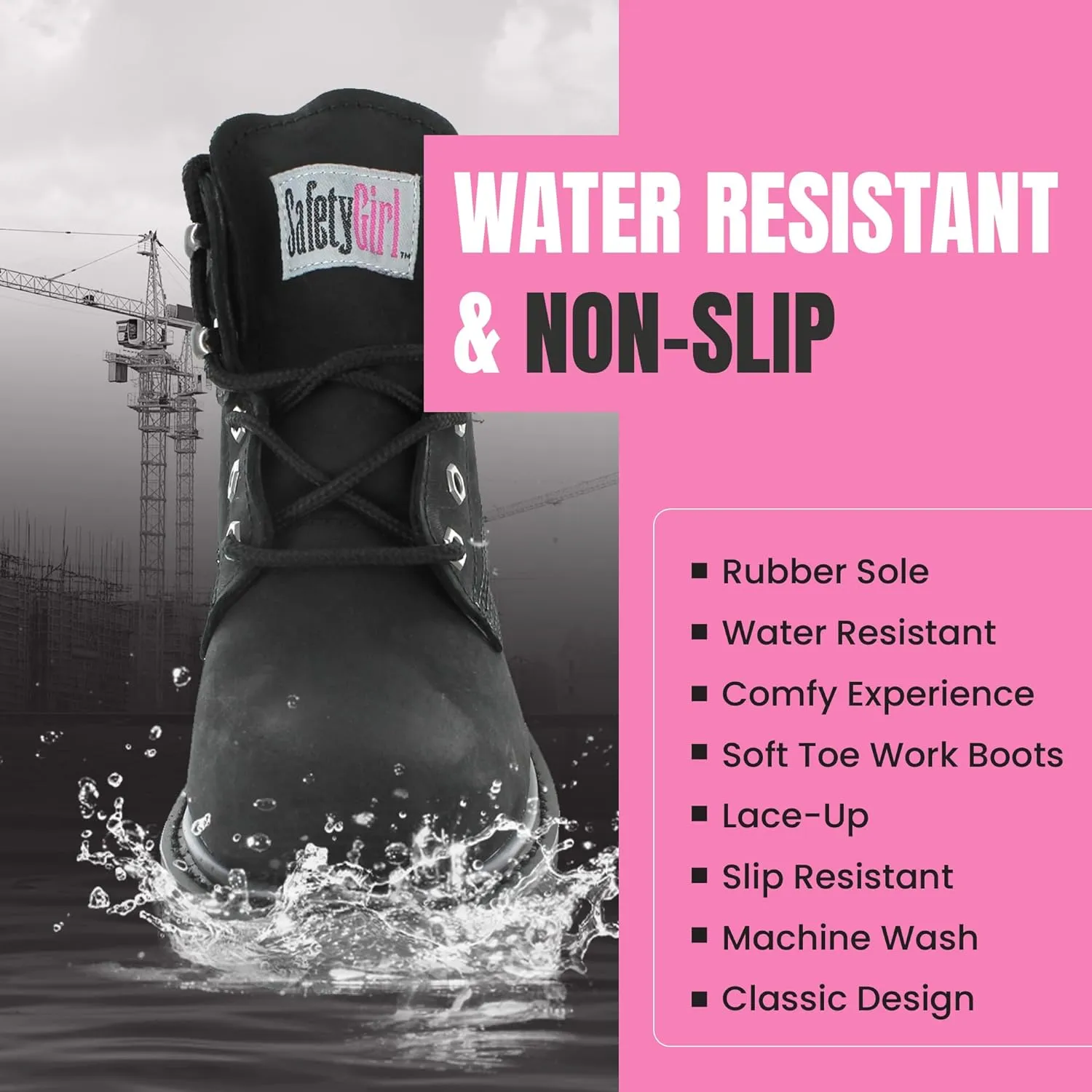 Women’s Work Boots | Waterproof Leather Work Boots for Women | Oil & Slip-Resistant Soft Toe Boots for Women | Premium Nubuck Leather | Lightweight and Comfortable | Black Leather - 9.5W
